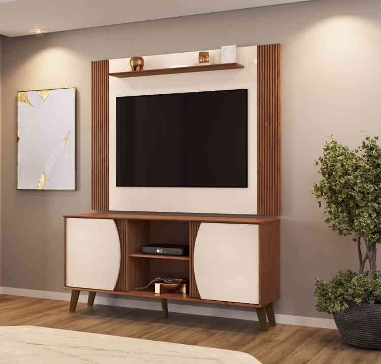 Conjunto de Rack com Painel Domo 136 Freijo/Off White DJ Moveis