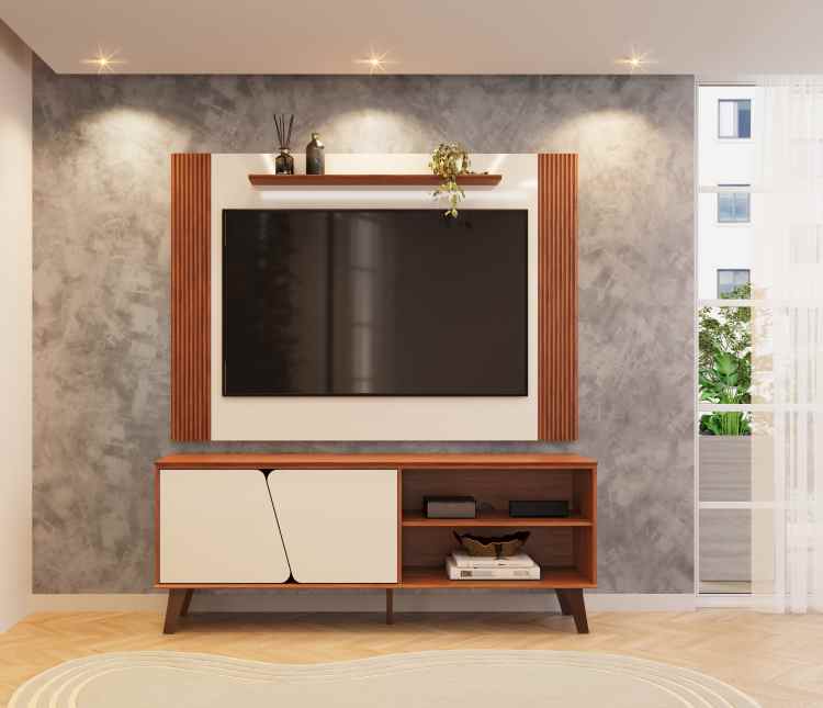 Conjunto de Rack e Painel Mark 150 Freijó/Off White DJ Moveis