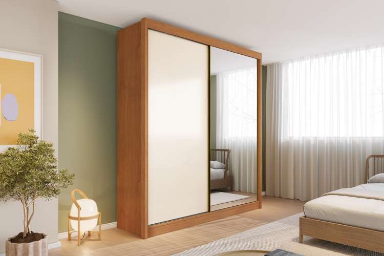 17140.116-Roupeiro Trento 2P4G com 1 Espelho Cinamomo/Off White Conquista Moveis