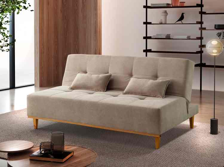 Sofa Cama Dallas Luxo Ref 48 Linho Saturno Bege 2302-A Luxury