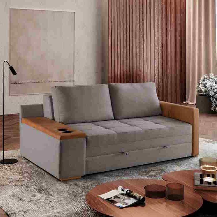 Sofa Cama Anis Luxo Ref 044 Linho Saturno Cinza 2501-B Luxury