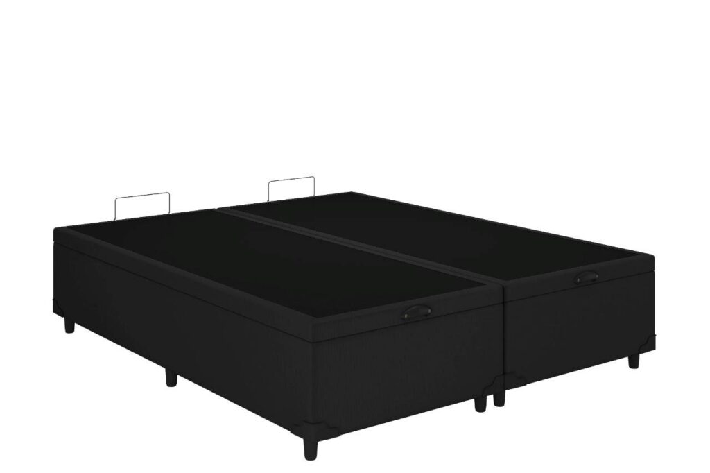 Bau Casal Biupartida Prime Confort 2 x 69x188x44 Veludo Suede Preto Issacar Prime
