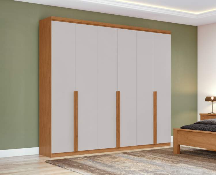 Roupeiro Alonzo 6P4G Amendoa Clean/Off White Lopas Moveis