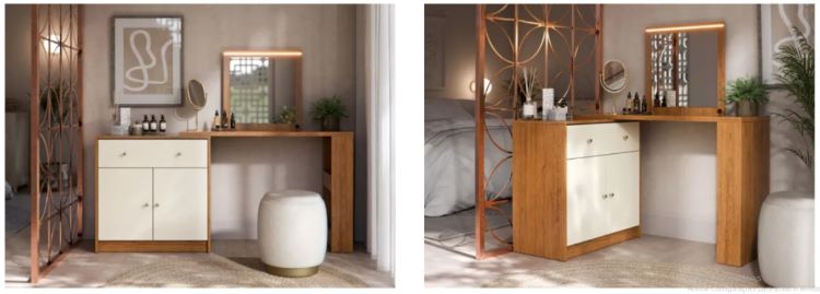 Camarim em “L” Aura 2P1G Canela/Off White Mobler