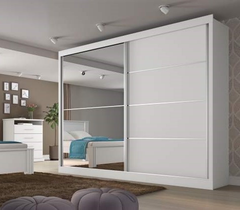 8401.107-Roupeiro Verona 2P, sendo 1 Porta Espelhada Branco Acetinado Madmarcs