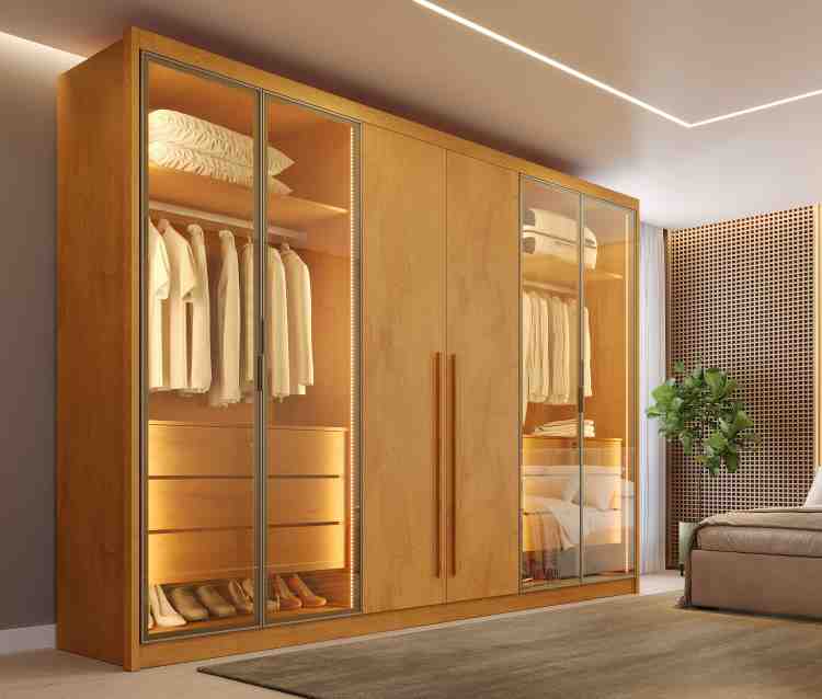 12451.148-Roupeiro Madri 6P, sendo 4 Portas Vidro Reflecta e 2 Portas MDF Peroba 10V MadMarcs