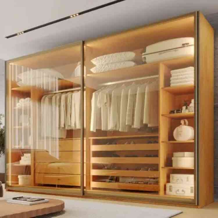 Roupeiro Samara 2P Flutuantes Vidros Reflecta Peroba 10V Europa Móveis