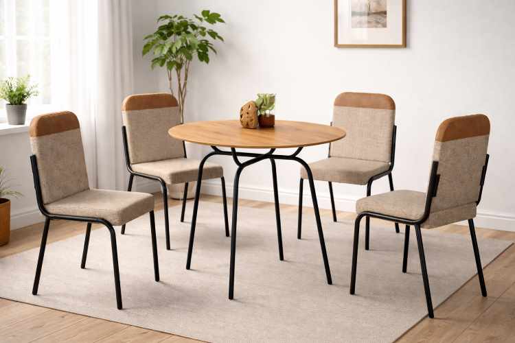 170.36.3.6-Conjunto Mesa Malta Tampo Rendono 90 com 4 Cds Malta + Base Inovare para Mad Duo Bege/Preto Fosco Tubo Minas