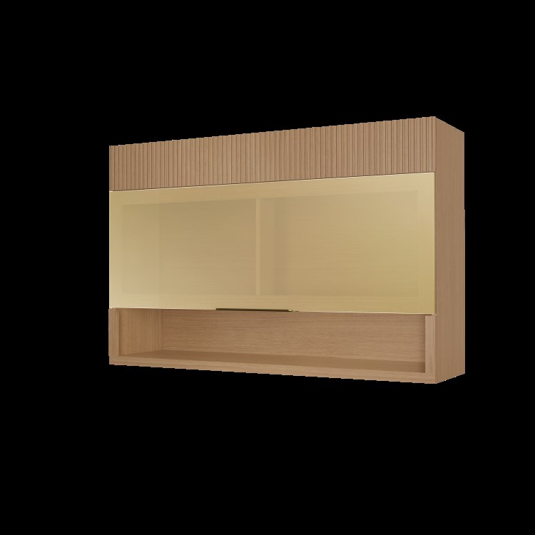 501156-Armario Aereo Realeza Premium 120 1P Basculante Vidro Reflecta Carvalho Nesher