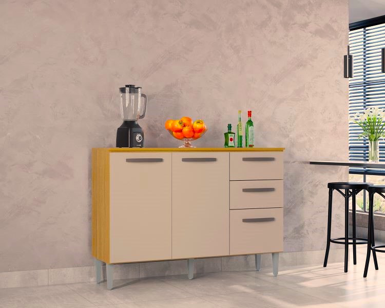 A408.Balcao 3P2G 120 com Tampo Cinamomo.Off White Poquema