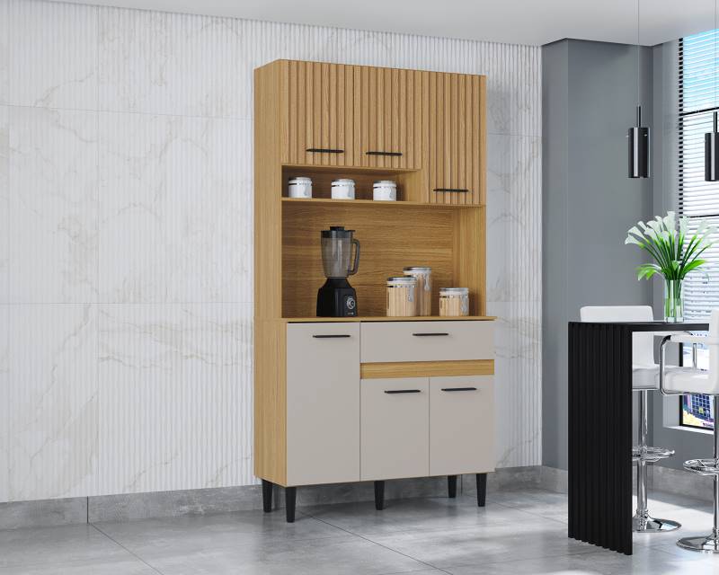 A896.Kit Cozinha Carol 6P1G Damasco Ripado 3D/Off White 1V Poquema