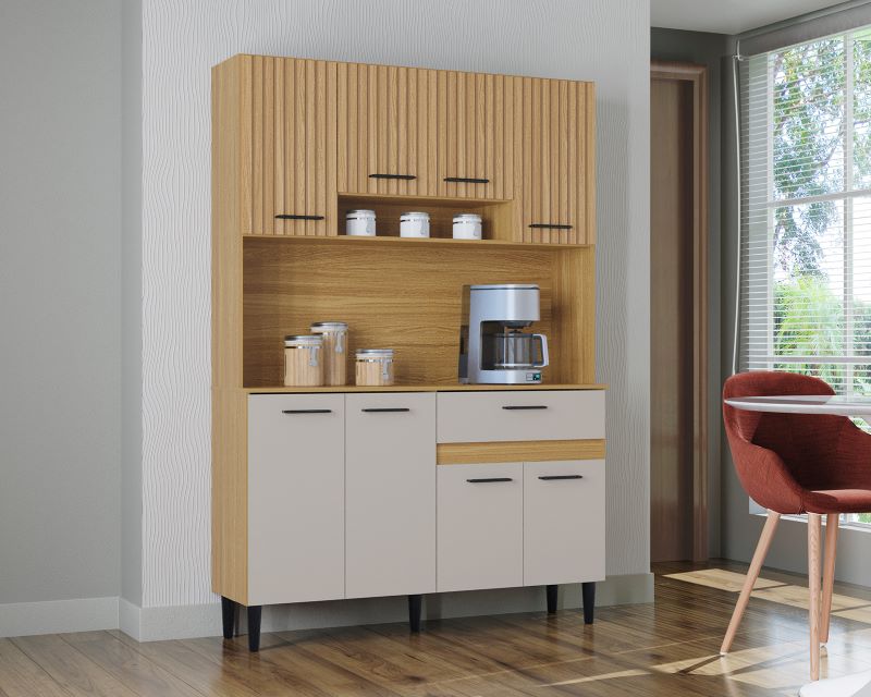 A897.Kit Cozinha Carol 8P1G Damasco Ripado 3D/Off White Poquema