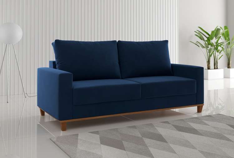 Estofado Living Felicia 180 3 Lgs Veludo Azul Viero