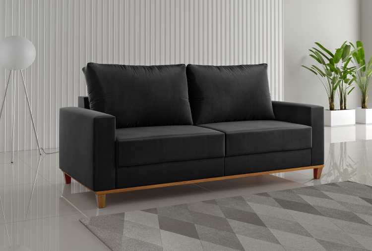 Estoado Living Felicia 180 3 Lgs Veludo Preto Viero
