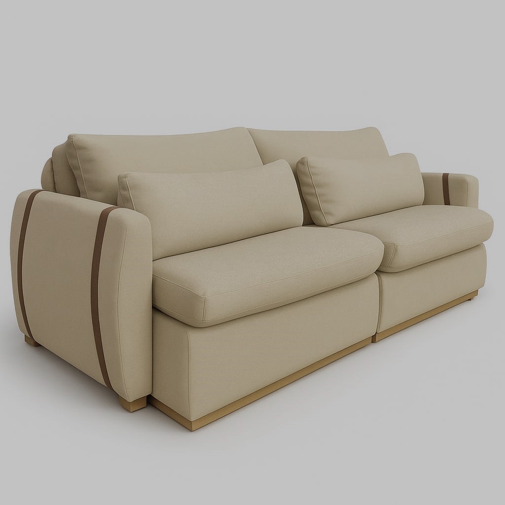 Sofá Cama Retratil Reclinavel Zeus/Theo 230 2x100 + Braco 15cm Veludo Inca Capuccino 15 Idealle