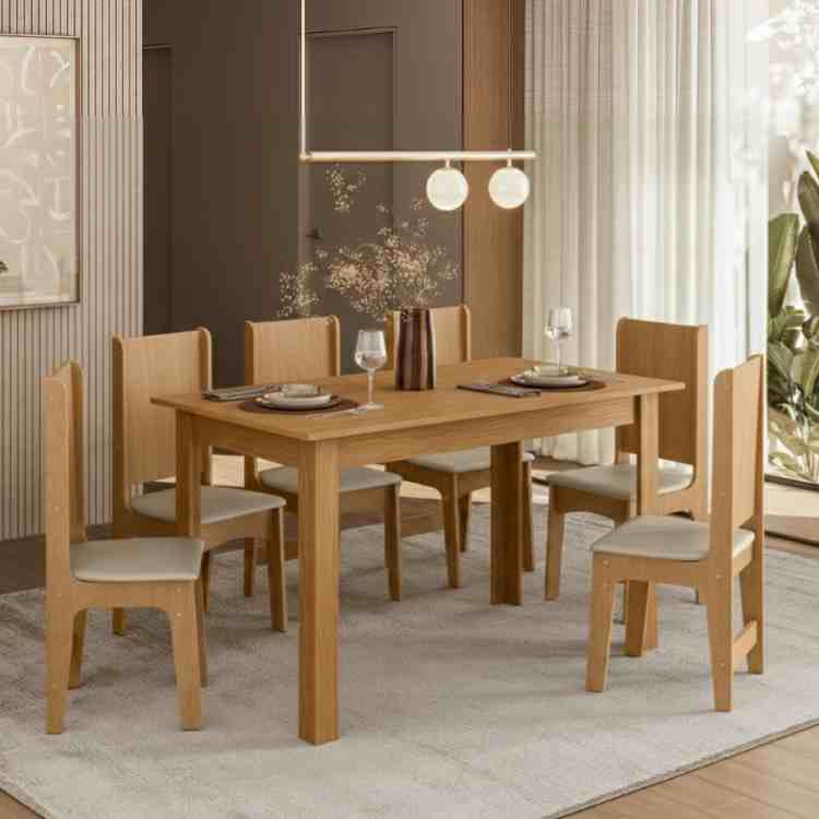 Conjunto Sala Jantar Sara 136 Mel com 6 Cds Luana Mel Assento Savana Sonetto Moveis