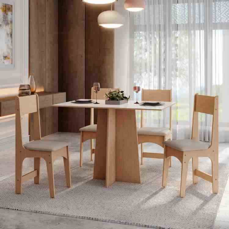 Conjunto Sala Jantar Amanda Tmp Retangular 110 Off White com 4 Cadeiras Delta Mel/Savana Sonetto Moveis