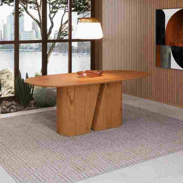 22213-Mesa Yasmin 180x100 Tampo Retangular sem Vidro Cinamomo 2V New Ceval