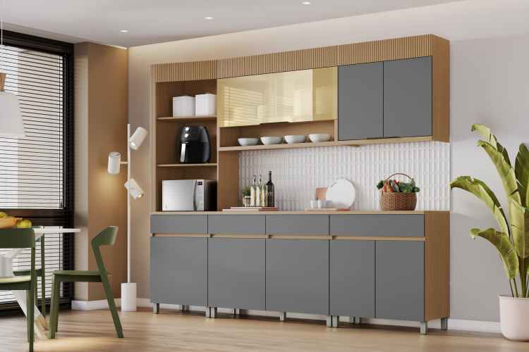 501102-Cozinha Realeza Premium 5 Peças Vitro – Carvalho/Titanio Nesher