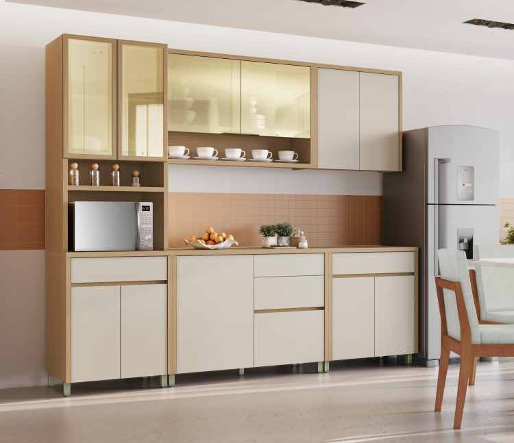 5000001-Cozinha Condessa 5 Peças com Vidro Reflecta – Carvalho/Greige, da Nesher