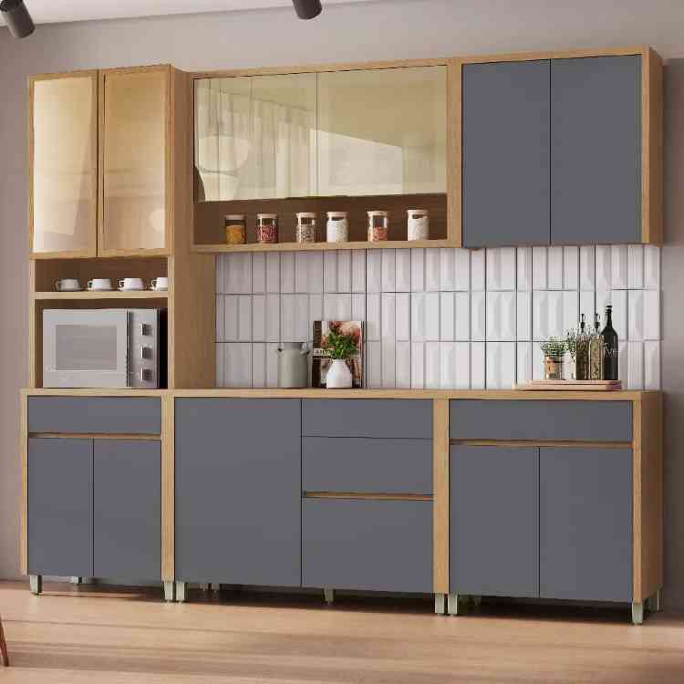 5000001-Cozinha Condessa 5 Peças com Vidro Reflecta – Carvalho/Titânio, da Nesher