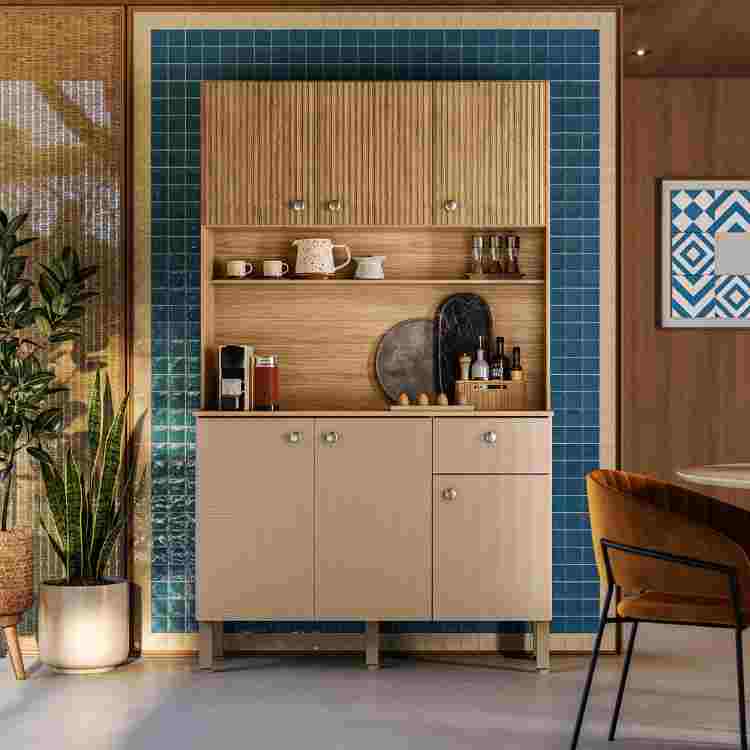 2491-Kit Cozinha Style 6P1G Freijo Ripado 3D/Vanilla Kits Parana