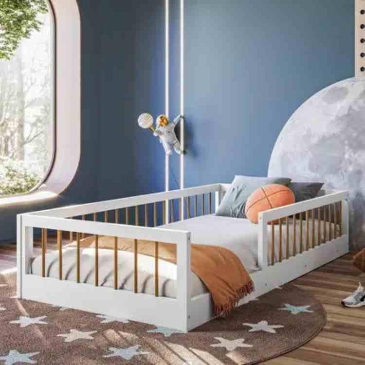 Cama Montessoriana Solteiro Ana Branco/Amadeirado Tigus