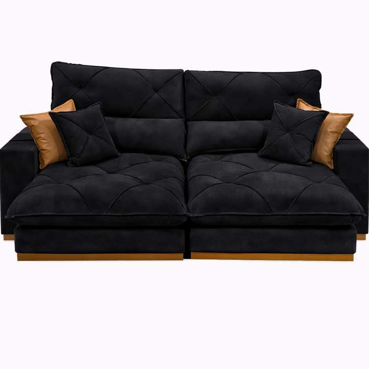 Estofado Retratil Reclinavel Geriba Plus 210 2x80 + Braco 25cm Veludo Inca Preto Idealle