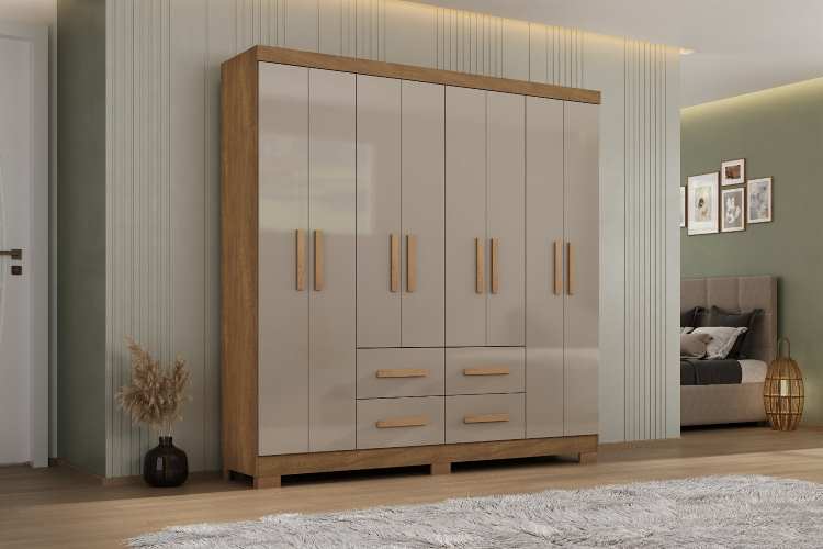 2126R-490-Roupeiro Itapema 8P4G Acacia Madeira/Reflecta Brilho Atualle Moveis