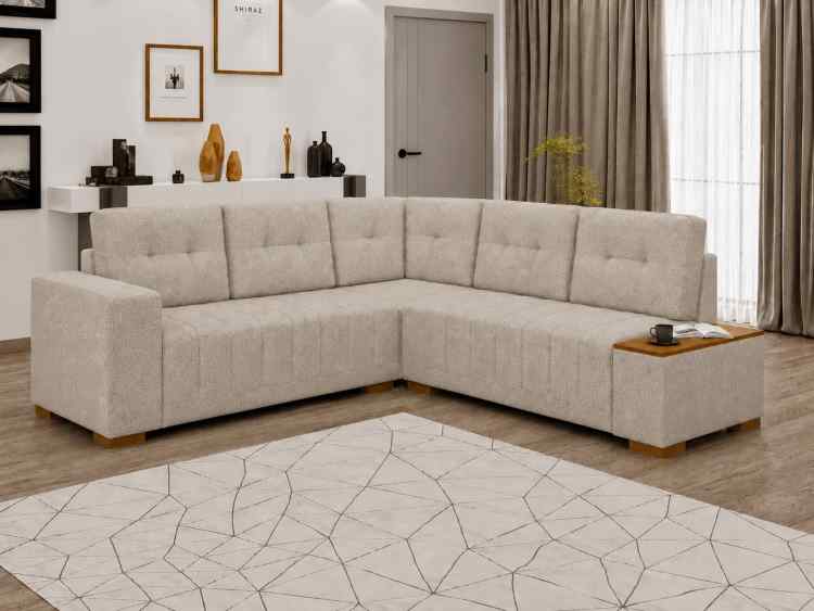 Conjunto Estofado Canto Ouro Fino 3069 Linho Bege 2111 Lufer Estofados