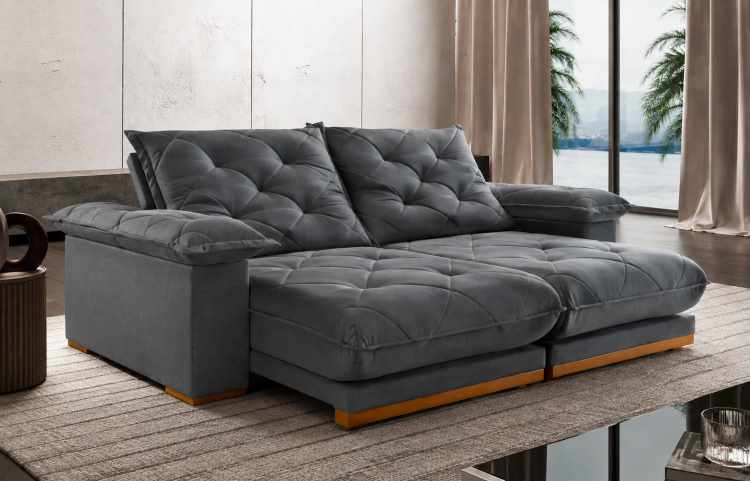 8165.233-Estofado Retratil Reclinavel Iguacu 250 2x100 + Braço 25cm Pillow 20cm Tec Extra 330 Veludo Grafite Teixeira