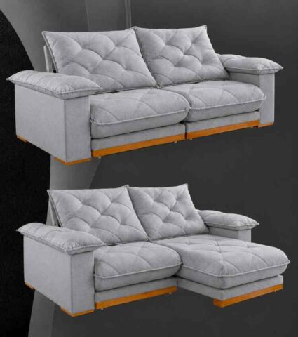 8591.211-Estofado Retratil Reclinavel Marrocos 250 2x100 + Braço 25cm Pillow 20cm Tec Extra 321 Veludo Cinza Teixeira - foto 2