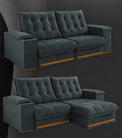 8172.233-Estofado Retratil Reclinavel Meriti 250 2x100 + Braco 25cm Pillow 30cm Tec Extra 330 Veludo Grafite Teixeira - foto 2