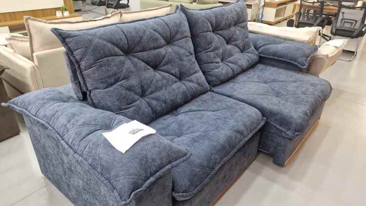 10050.347-Estofado Retratil Reclinavel Teresopolis 250 2x100 + Braco 25cm Pillow 20cm Tec Luxo 575 Veludo Azul Teixeira