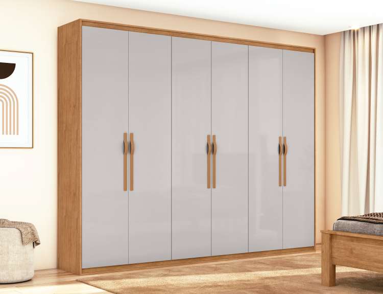 Roupeiro Suavita 6P6G Amendoa Clean/Off White Lopas Moveis