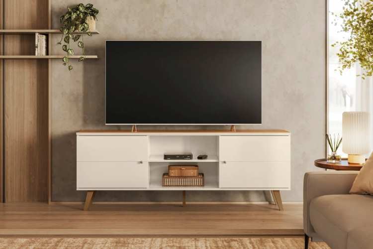 Bancada Aracaju 180 2P Off White/Canela Mobler