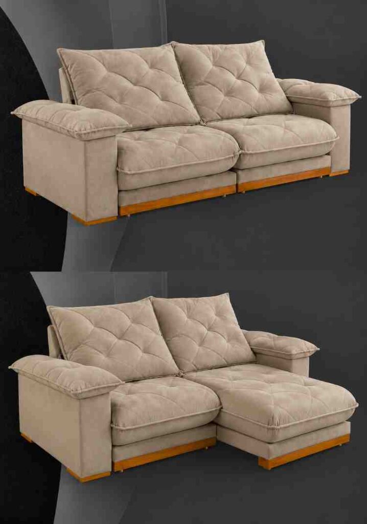 8591.211-Estofado Retratil Reclinavel Marrocos 250 2x100 + Braço 25cm Pillow 20cm Tec Extra 334 Veludo Bege Teixeira - foto 2