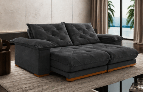 8591.211-Estofado Retratil Reclinavel Marrocos 250 2x100 + Braço 25cm Pillow 20cm Tec Extra 330 Veludo Grafite Teixeira