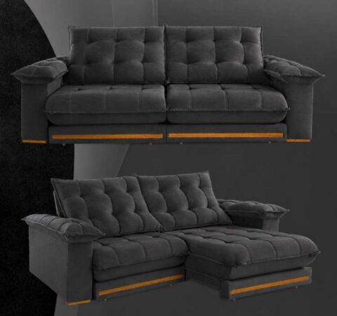 8705.233-Estofado Retratil Reclinavel Giovana 250 2x100 + Braco 25cm Pillow 30cm Tec Extra 330 Veludo Grafite Teixeira - foto 2