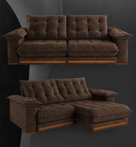 8705.212-Estofado Retratil Reclinavel Giovana 250 2x100 + Braco 25cm Pillow 30cm Tec Extra 320 Veludo Marrom Teixeira - foto 2