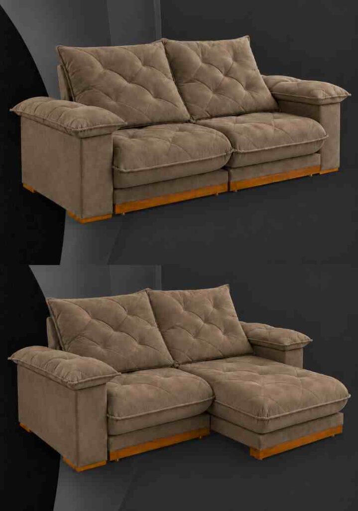 8591.211-Estofado Retratil Reclinavel Marrocos 250 x100 + Braco 25cm Pillow 20cm Tec Extra 319 Veludo Capuccino Teixeira - foto 2