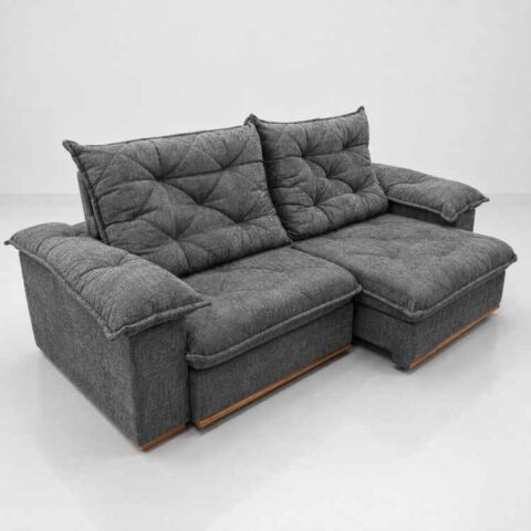 10050.347-Estofado Retratil Reclinavel Teresopolis 250 2x100 + Braco 25cm Pillow 20cm Tec Luxo 573 Veludo Cinza Teixeira
