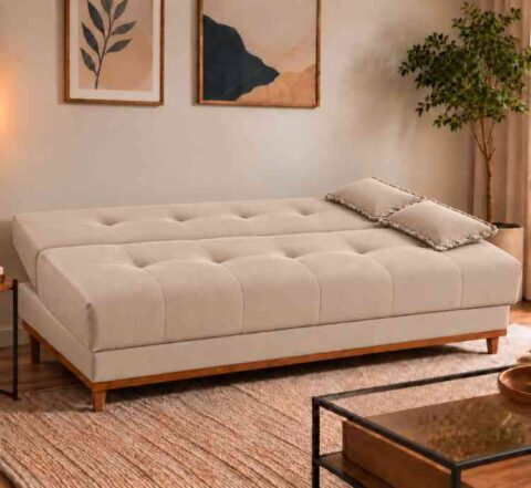 Sofa Cama Catania 3 Estagios Tecido Veludo Suede Bege Tec 01 MDP Estofados - foto 2