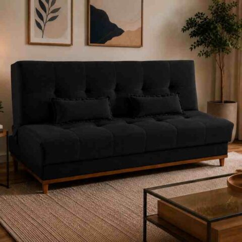 Sofa Cama Catania 3 Estagios Tecido Veludo Suede Preto Tec 04 MDP Estofados