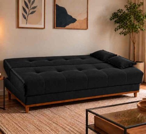 Sofa Cama Catania 3 Estagios Tecido Veludo Suede Preto Tec 04 MDP Estofados - foto 2