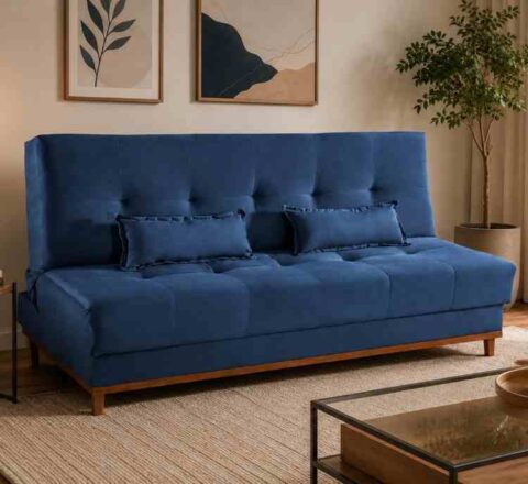 Sofa Cama Catania 3 Estagios Tecido Veludo Suede Azul Tec 06 MDP Estofados