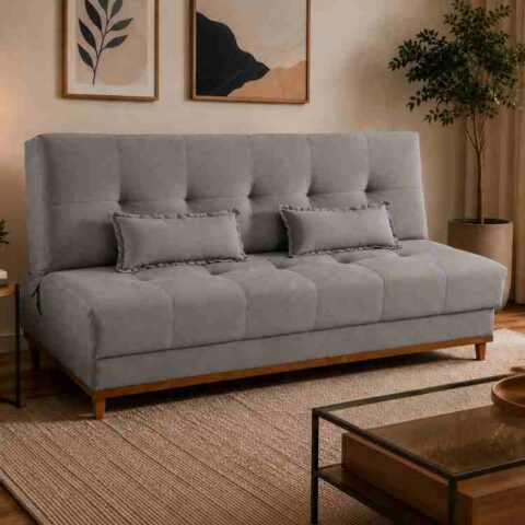 Sofa Cama Catania 3 Estagio Teclido Veludo Suede Cinza Tec 10 MDP Estofados