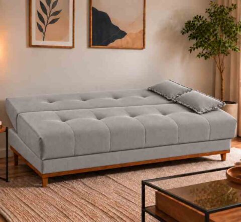 Sofa Cama Catania 3 Estagio Teclido Veludo Suede Cinza Tec 10 MDP Estofados - foto 2