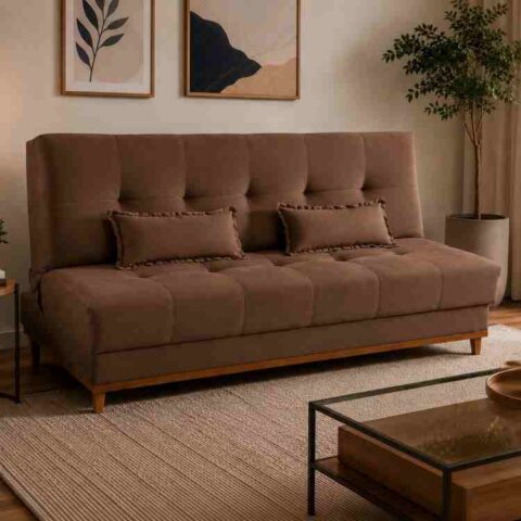 Sofa Cama Catania 3 Estagios Tecido Veludo Suede Marrom Tec 16 MDP Estofados