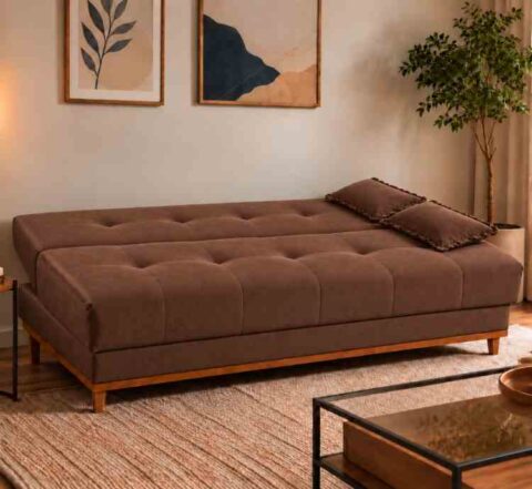 Sofa Cama Catania 3 Estagios Tecido Veludo Suede Marrom Tec 16 MDP Estofados - foto 2